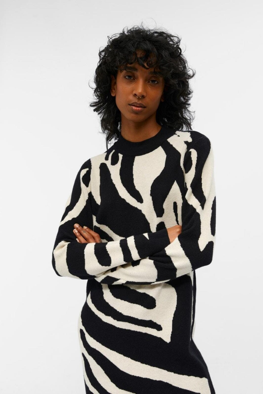 Object - Objray L/S Knit Dress - 4359632 Black Sandshell Big Animal Aop Col Kjoler 