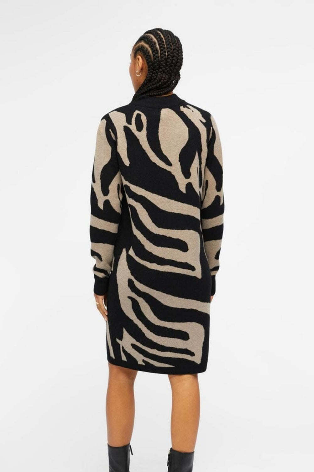 Object - Objray L/S Knit Dress - 4374429 Black Fossil Big Animal Jaquard Kjoler 