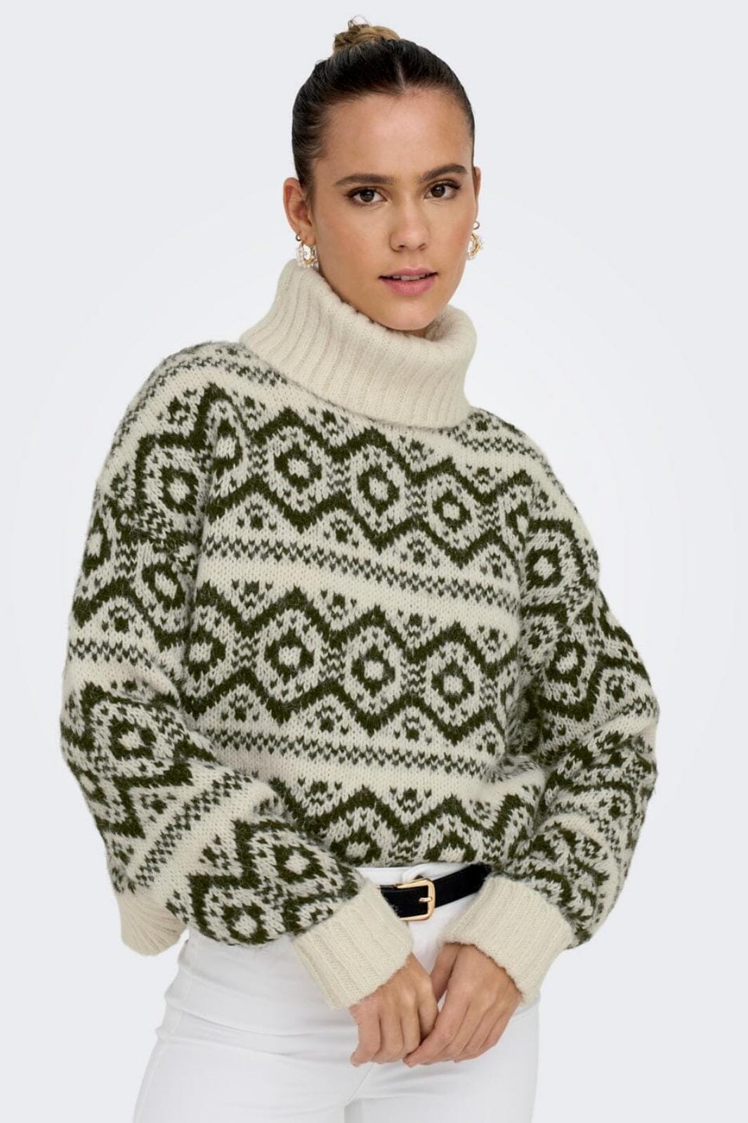 Only - Onlcarin Life Ls Jq Roll Neck Knt - 4371734 Birch Rosin Strikbluser 