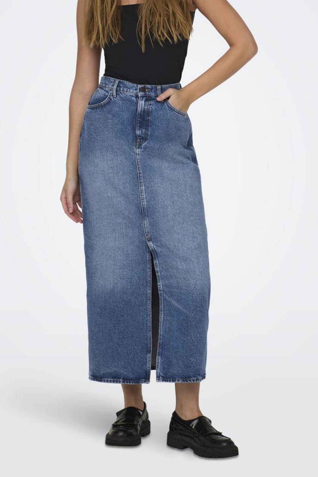 Only - Onlcilla Long Slit Skirt - Medium Blue Denim Nederdele 