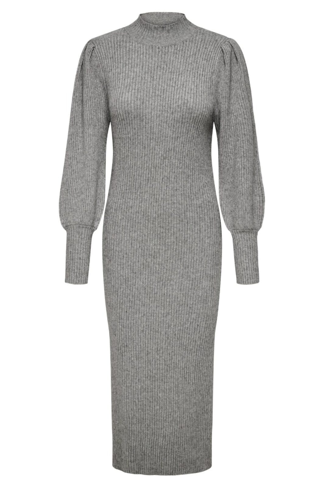 Only - Onlkatia L/S Puff Long Slit Dress Knt - 4422660 Medium Grey Melange Kjoler 