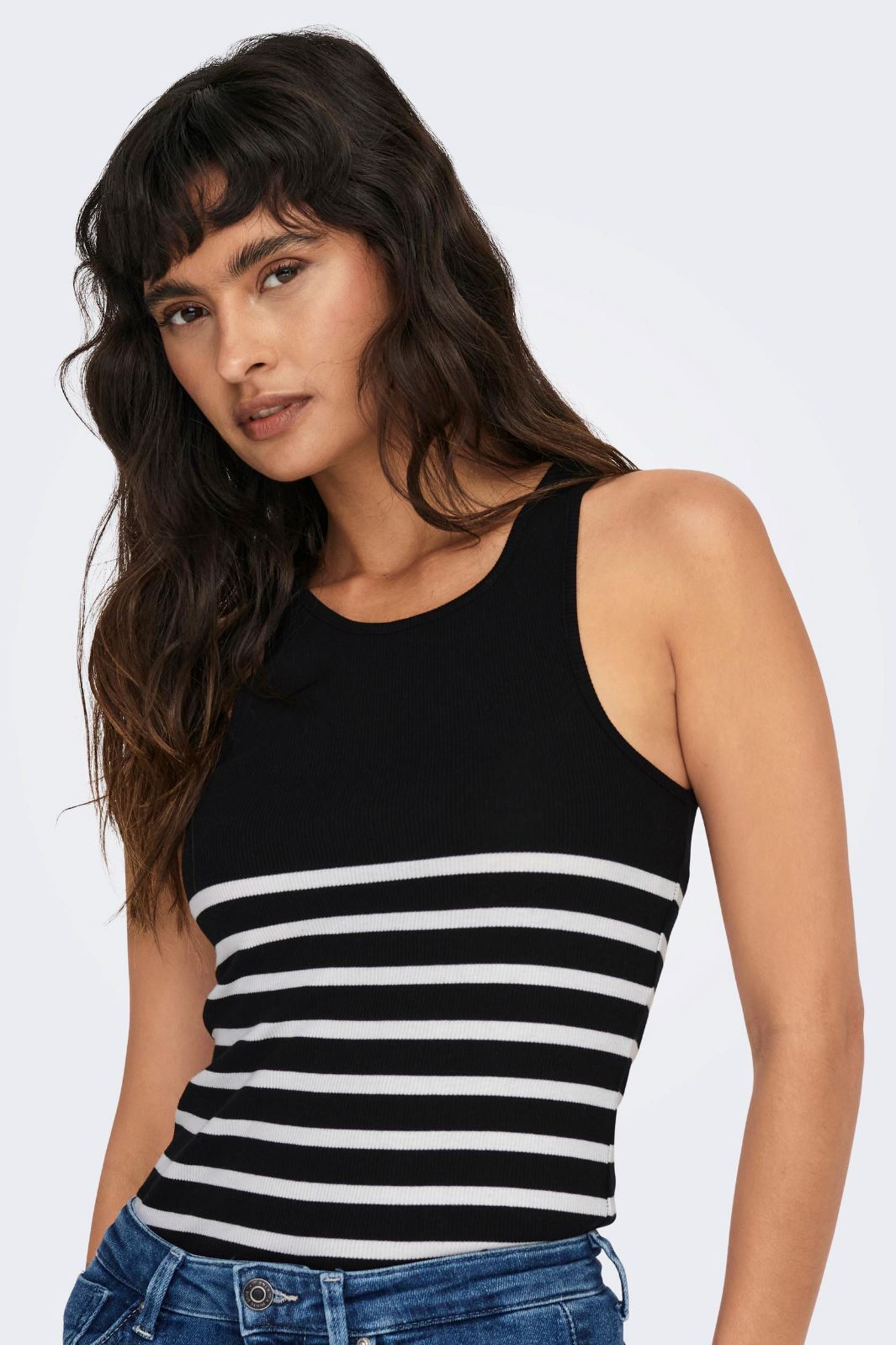 Only - Onlkenya Rib Stripe Tank Top - 4452883 Black Toppe 