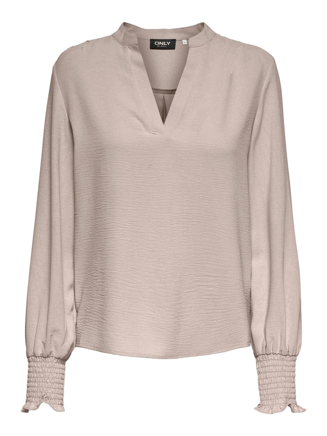 Only - Onlmette V-Neck Ls Smock Top - 4452925 Gray Morn