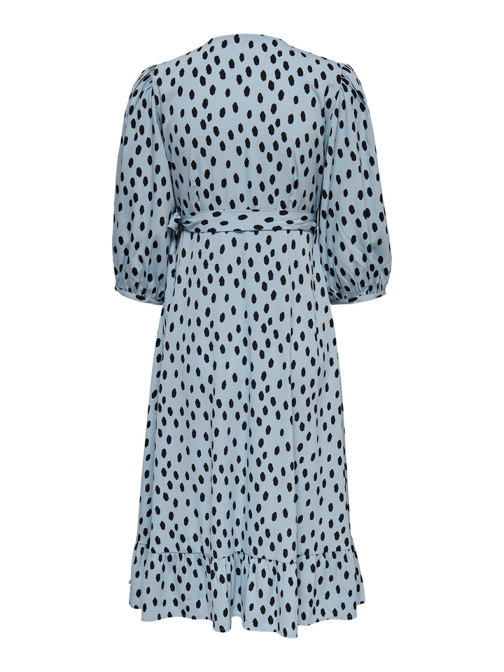 Only - Onlolivia 3/4 Wrap Midi Dress - 3843279 Blue Fog Uneven Dot Kjoler 