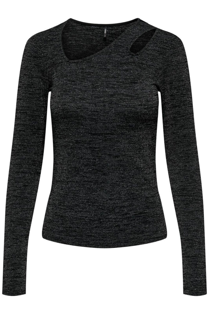 Only - Onlroma L/S Shine Cut-Out Top - 4387324 Black Silver Glitter Bluser 