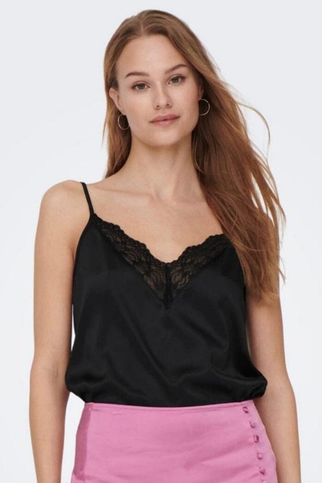 Only - Onlvictoria Sl Lace Mix Singlet - 4156669 Black Toppe 
