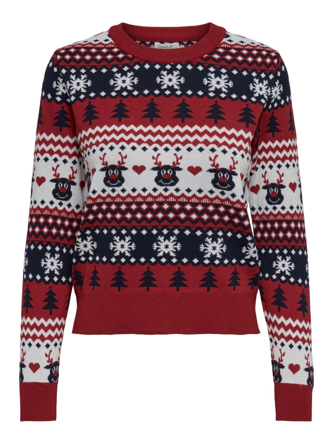 Only - Onlxmas Reindeer Ls O-Neck Box Knt - 4308519 Chili Pepper Cd/Night Sky