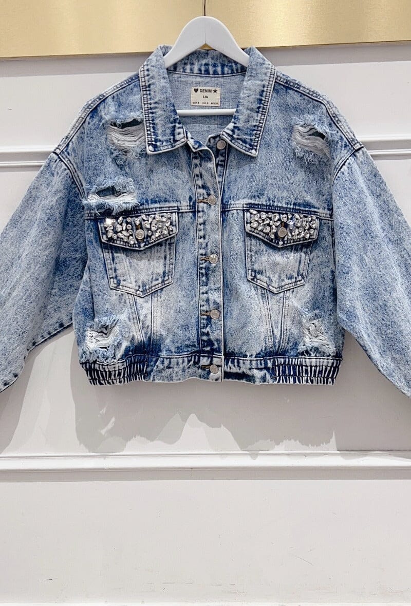 Oversized Denim Jacket F3821 - Light Blue Jakker 