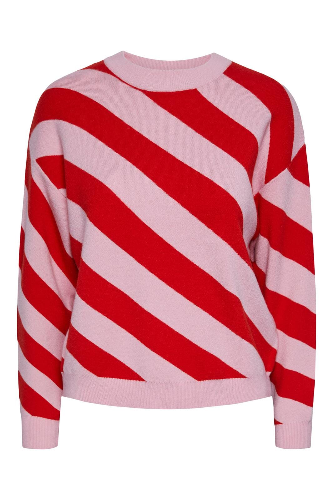 Pieces, Pcabby Ls O-Neck Knit, High Risk Red PINK LADY