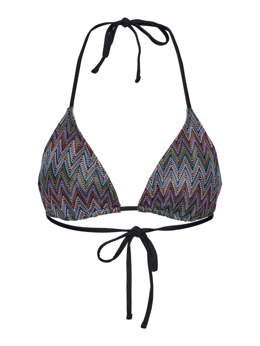 Pieces - Pcada Bikini Knitted Triangle Top Sww - 4435677 Eggnog Multi Color Jacquard Pattern