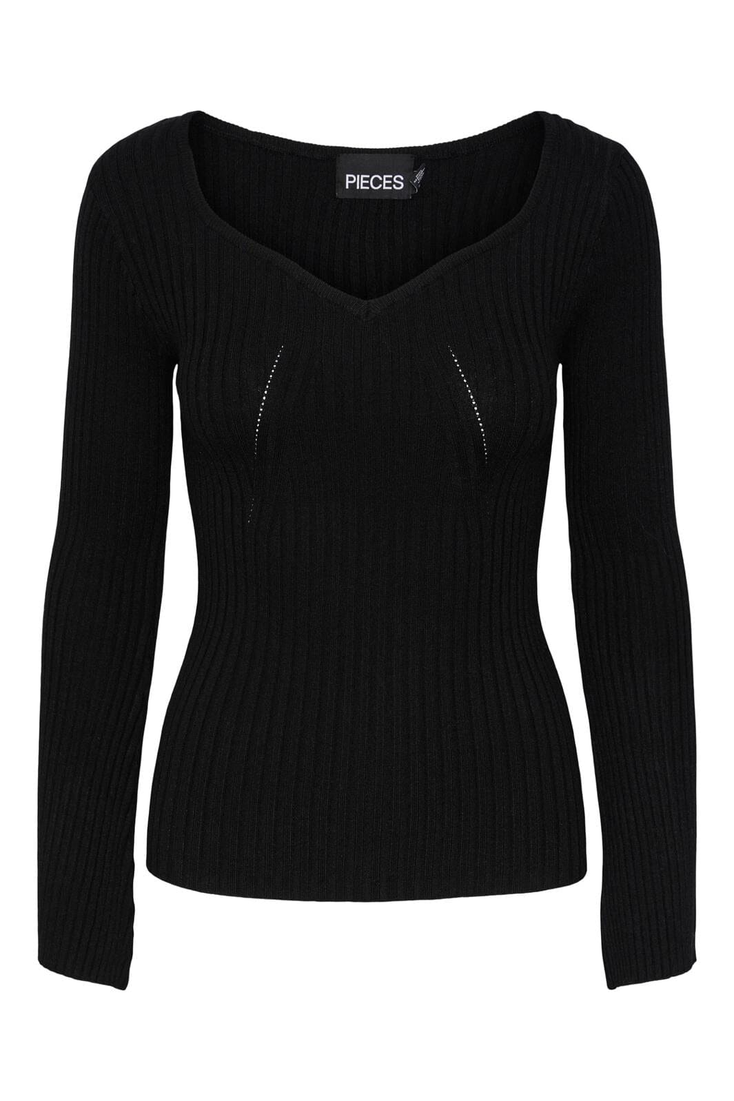 Pieces, Pcallison Ls V-Neck Knit Dmo, Black