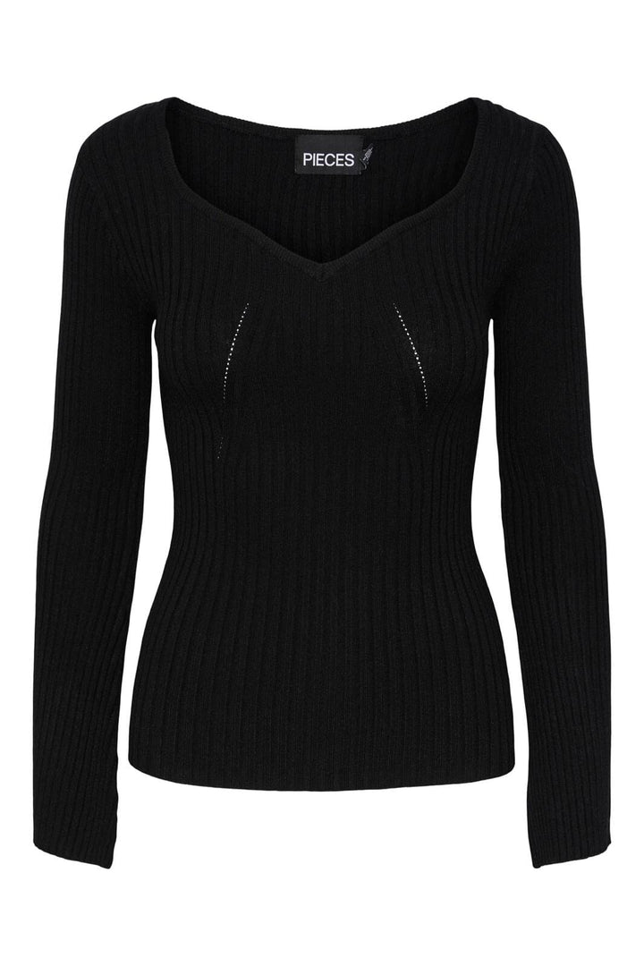 Pieces, Pcallison Ls V-Neck Knit Dmo, Black