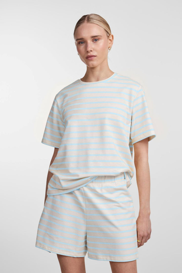 Pieces - Pcbibbi Ss O-Neck Top Pb - 4362143 Cloud Dancer Airy Blue T-shirts 