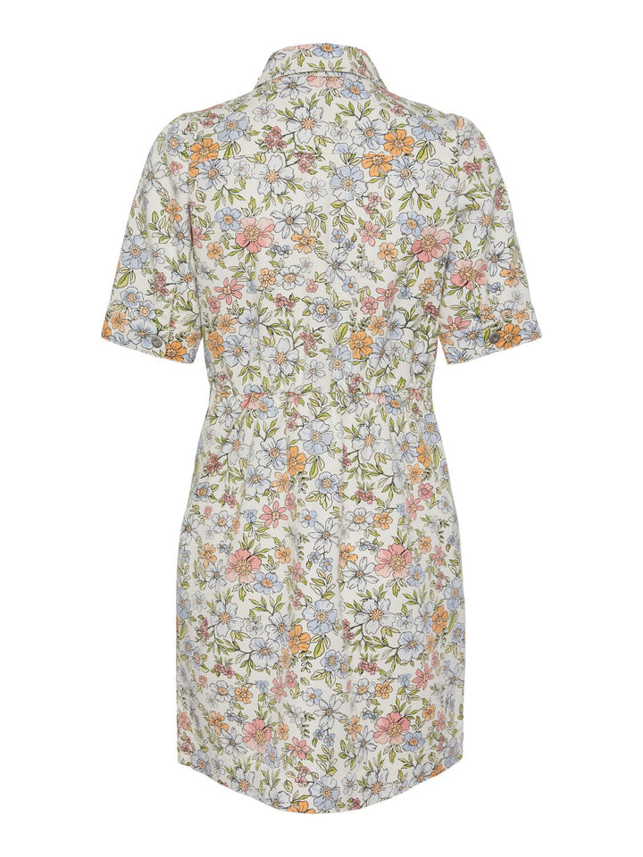 Pieces, Pcblume Ss A-Shape Dress Aop, Birch Flower meadow