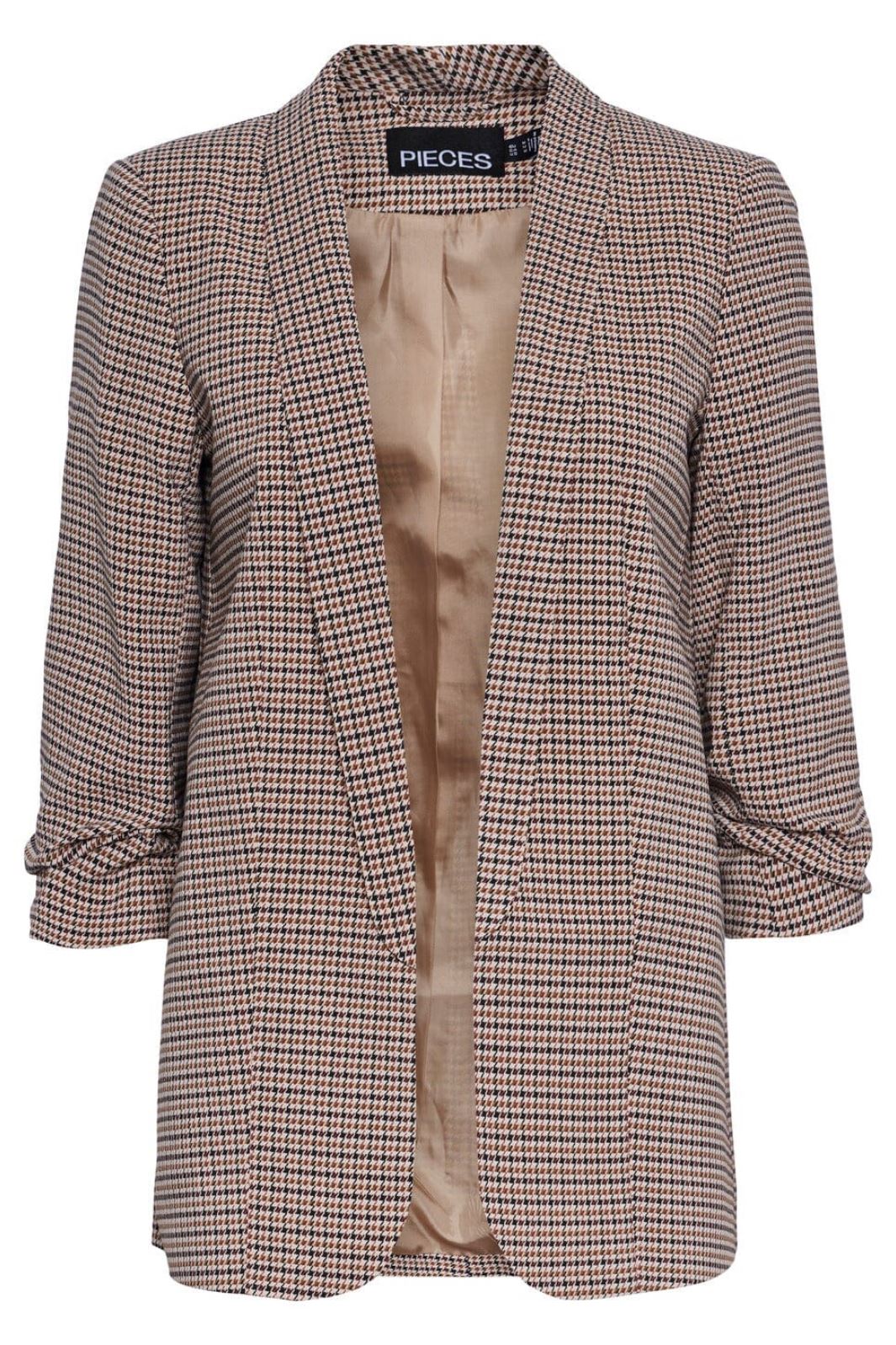 Pieces - Pcbosella 3/4 Printed Blazer - 4385132 Silver Mink Houndstooth Blazere 