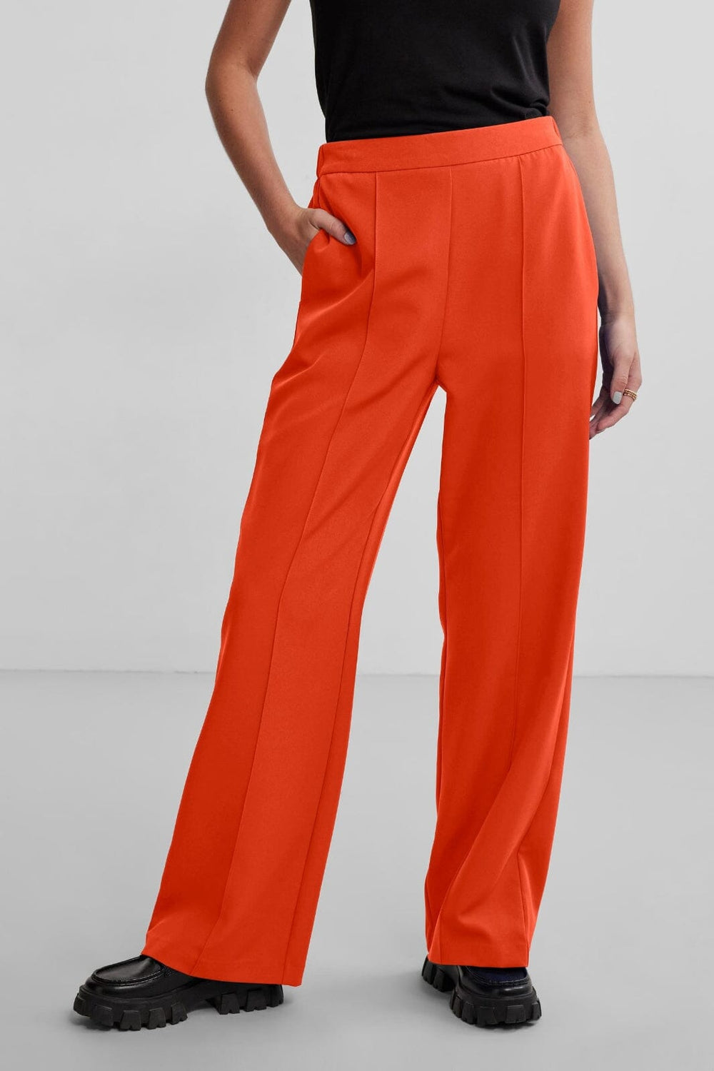 Pieces - Pcbossy Hw Wide Pants - Tangerine Tango Bukser 