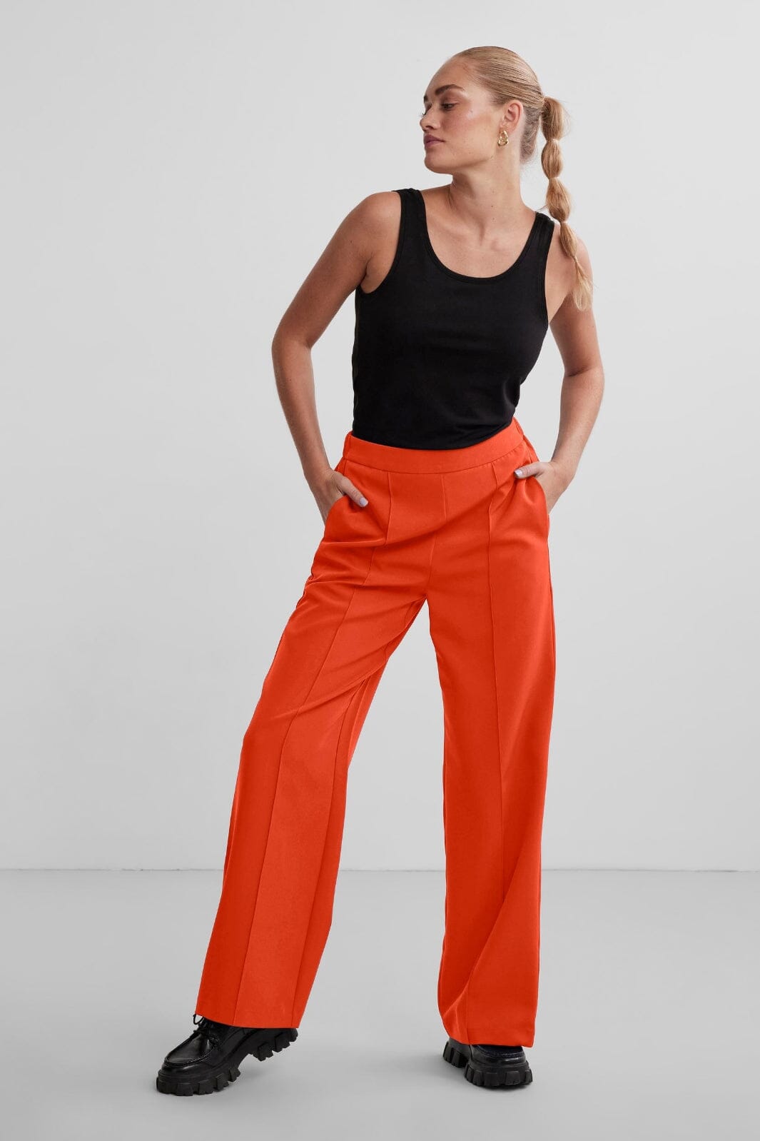 Pieces - Pcbossy Hw Wide Pants - Tangerine Tango Bukser 