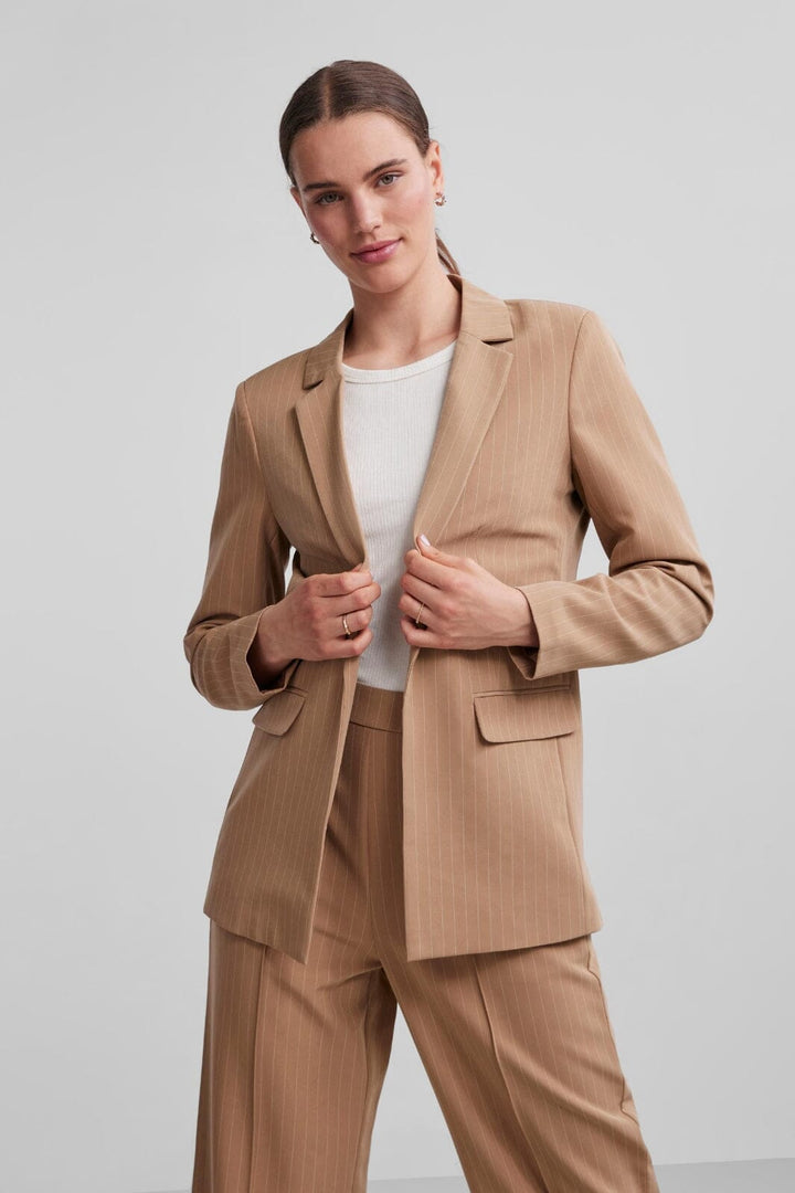Pieces - Pcbossy Ls Loose Blazer Noos - Silver Mink Pinstripe Blazere 