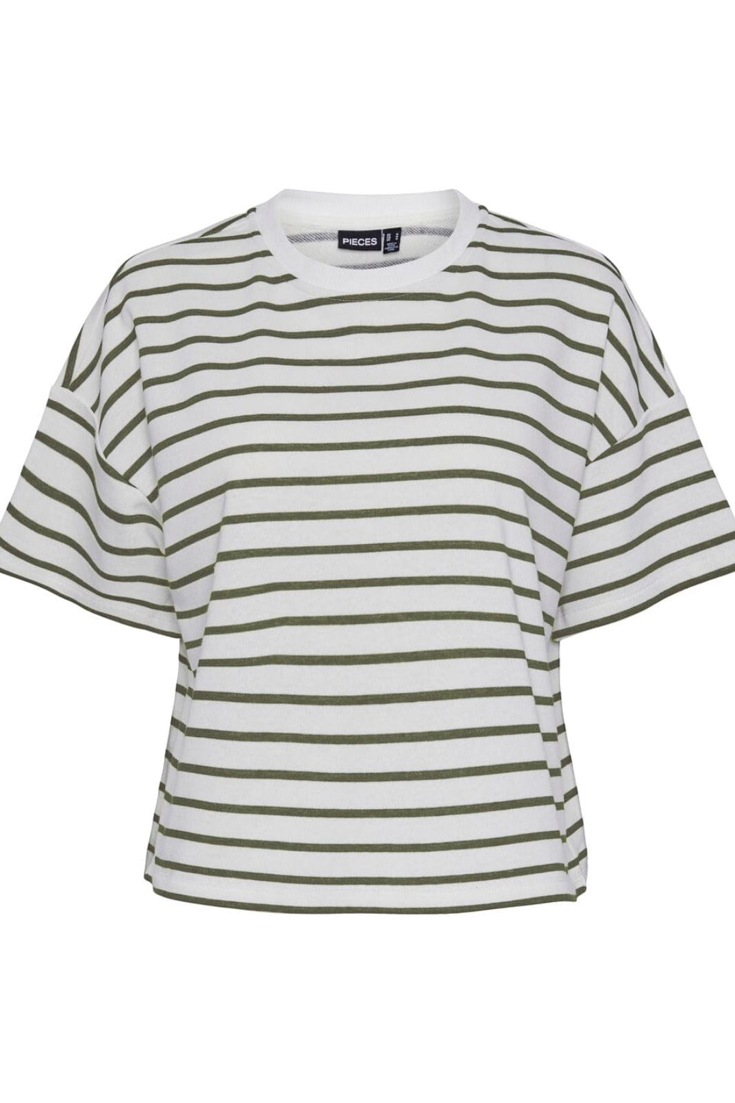 Pieces - Pcchilli Summer 2/4 Sweat Stripe - 4476193 Cloud Dancer Deep Lichen Green T-shirts 