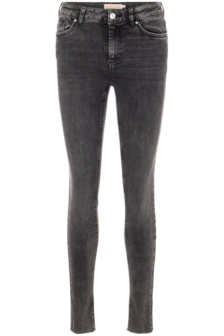 PIECES - PcDelly Skn MW RAW Jeans - Dark Grey Denim Jeans 