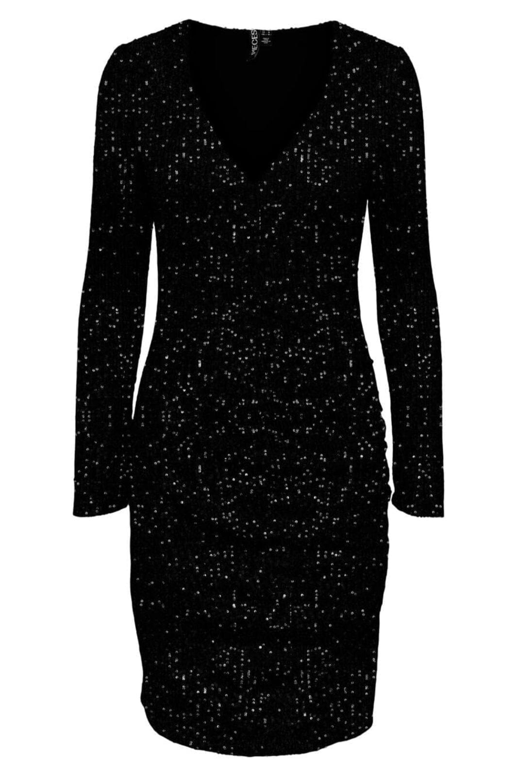 Pieces - Pcdelphia Ls New Wrap Dress - 4410301 Black Black sequins Kjoler 