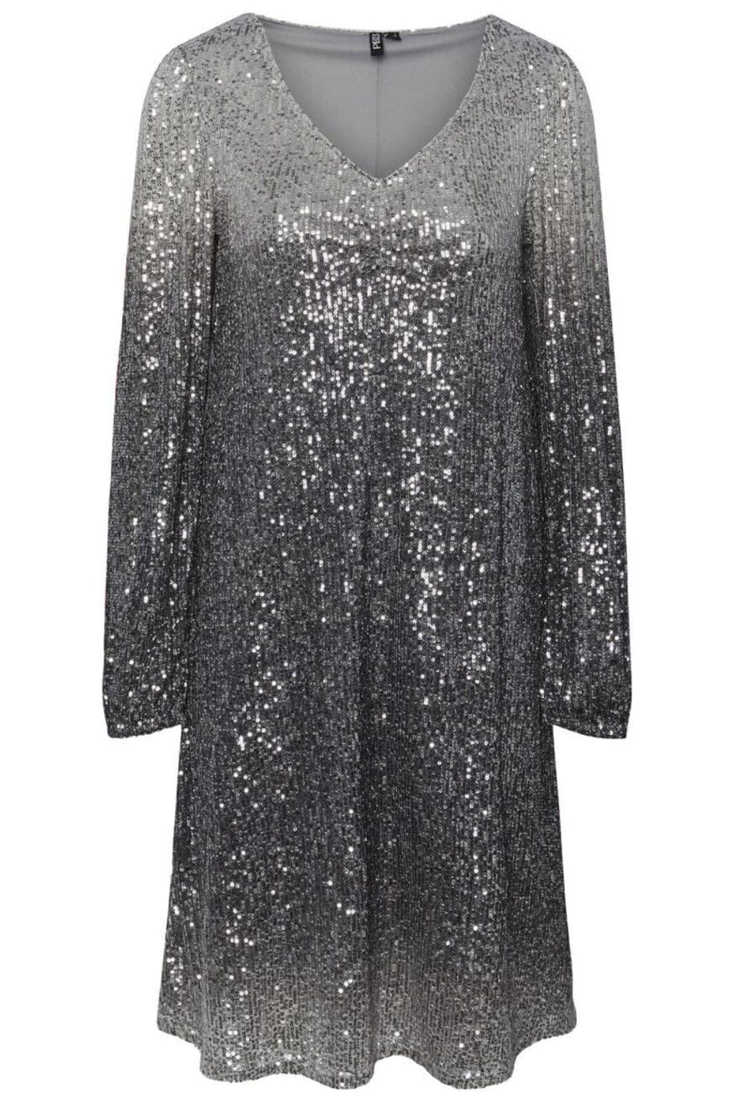 Pieces - Pcdelphia Ls V-Neck Dress - 4351336 Magnet Gradient Silver Sequins Kjoler 