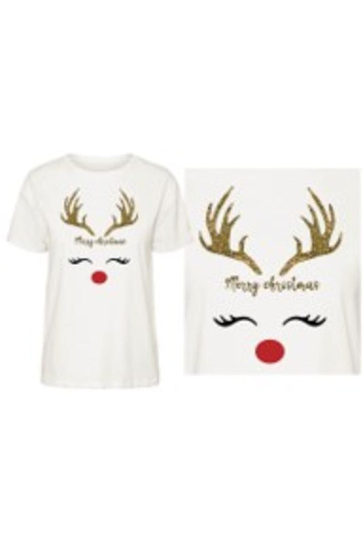 Pieces, Pchannis Ss Christmas Glitter T-Shirt Ka, Bright White REINDEER