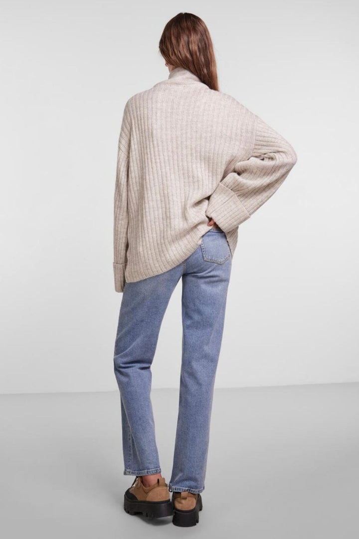 Pieces - Pchasy Ls Zip Knit Dmo - 4114897 White Pepper Strikbluser 