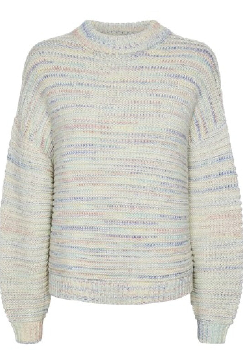 Pieces - Pcjamie Ls O-Neck Knit - 4321014 Cloud Dancer Multi Clr Yarn Strikbluser 