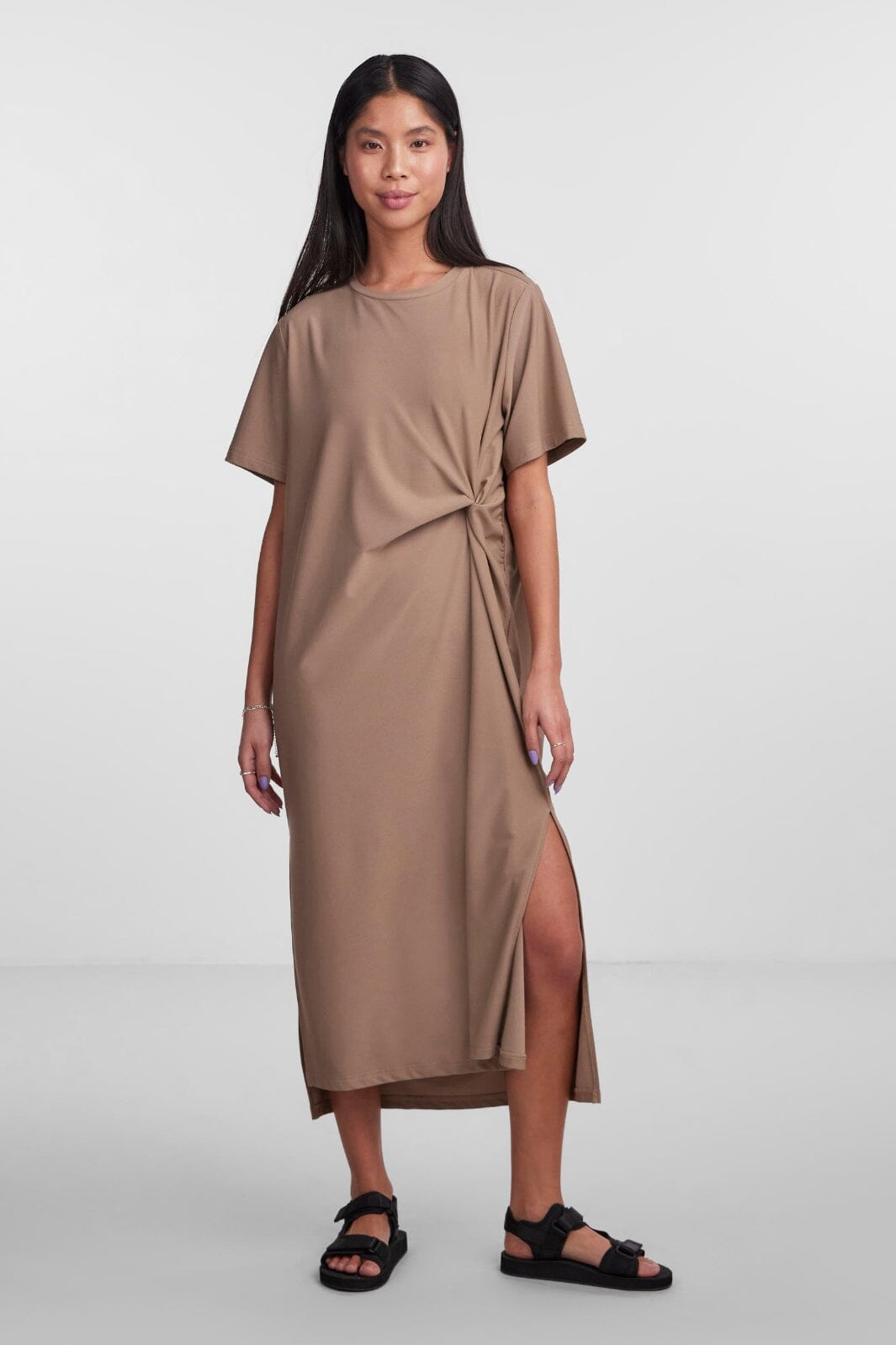 Pieces - Pcjysalinda Ss O-Neck Long Dress - 4372978 Fossil Kjoler 