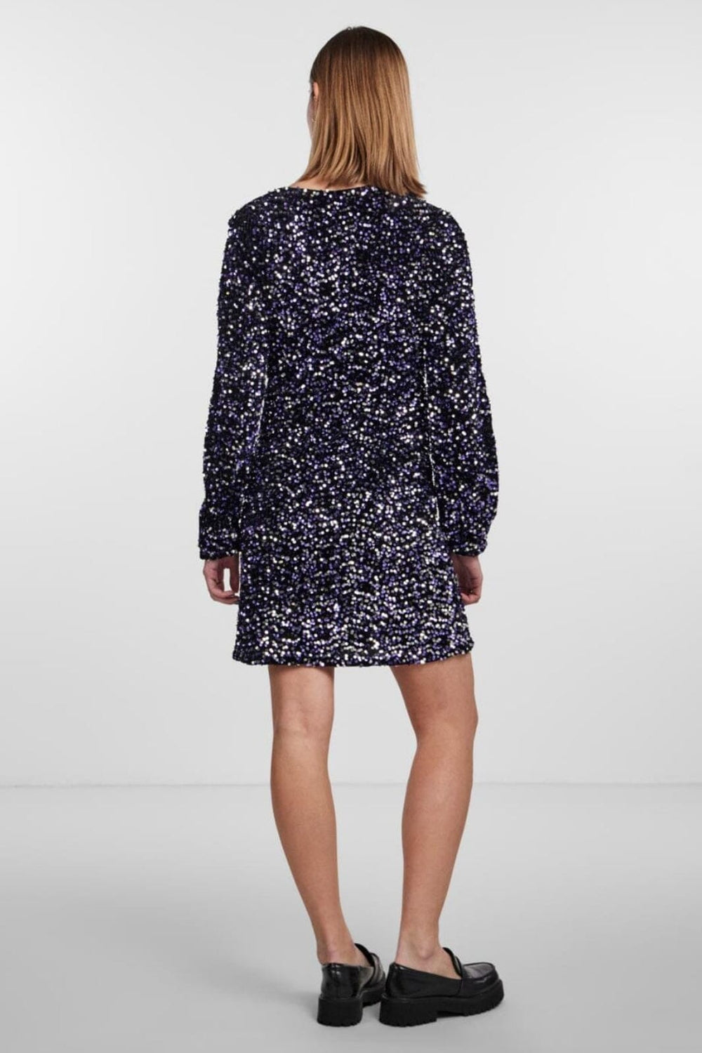 Pieces - Pckam Ls Wrap Dress - 4372295 Black Purple Silver Sequins Kjoler 