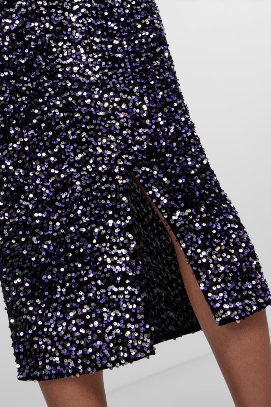 Pieces - Pckam Midi Skirt - 4368513 Black Purple silver sequins Nederdele 