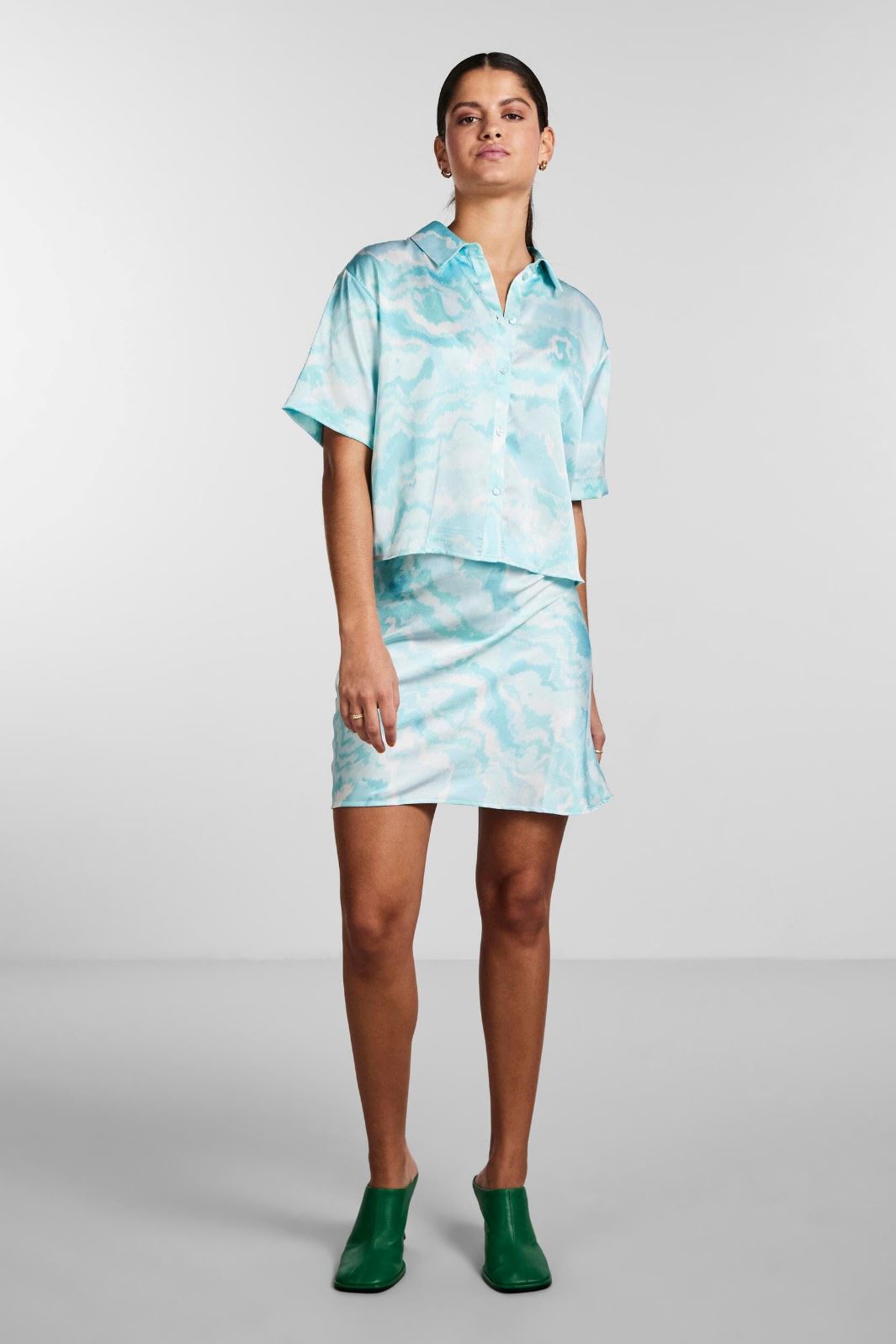 Pieces - Pckerra Ss Shirt - Blue Atoll Graphic Skjorter 