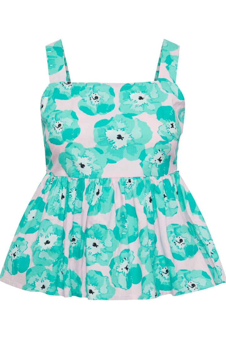 Pieces - Pckhalia Sl Top - Electric Green Big flower Toppe 