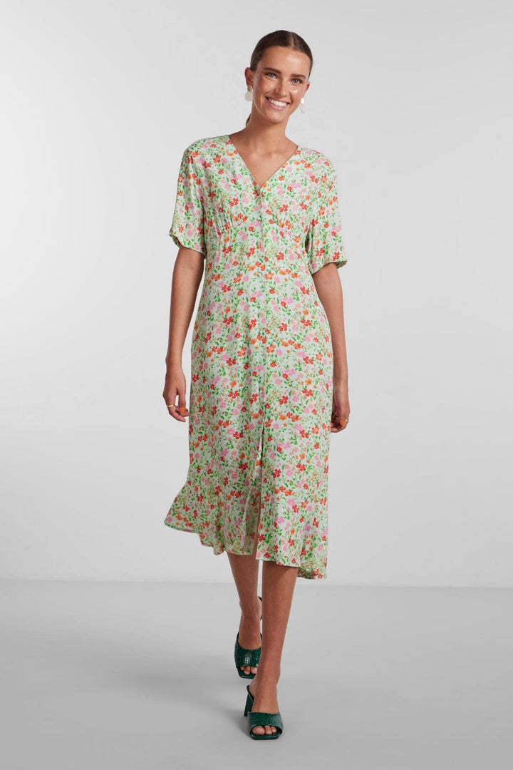 Pieces - Pckorine Ss Midi Dress - Fair Aqua Flower aop Kjoler 