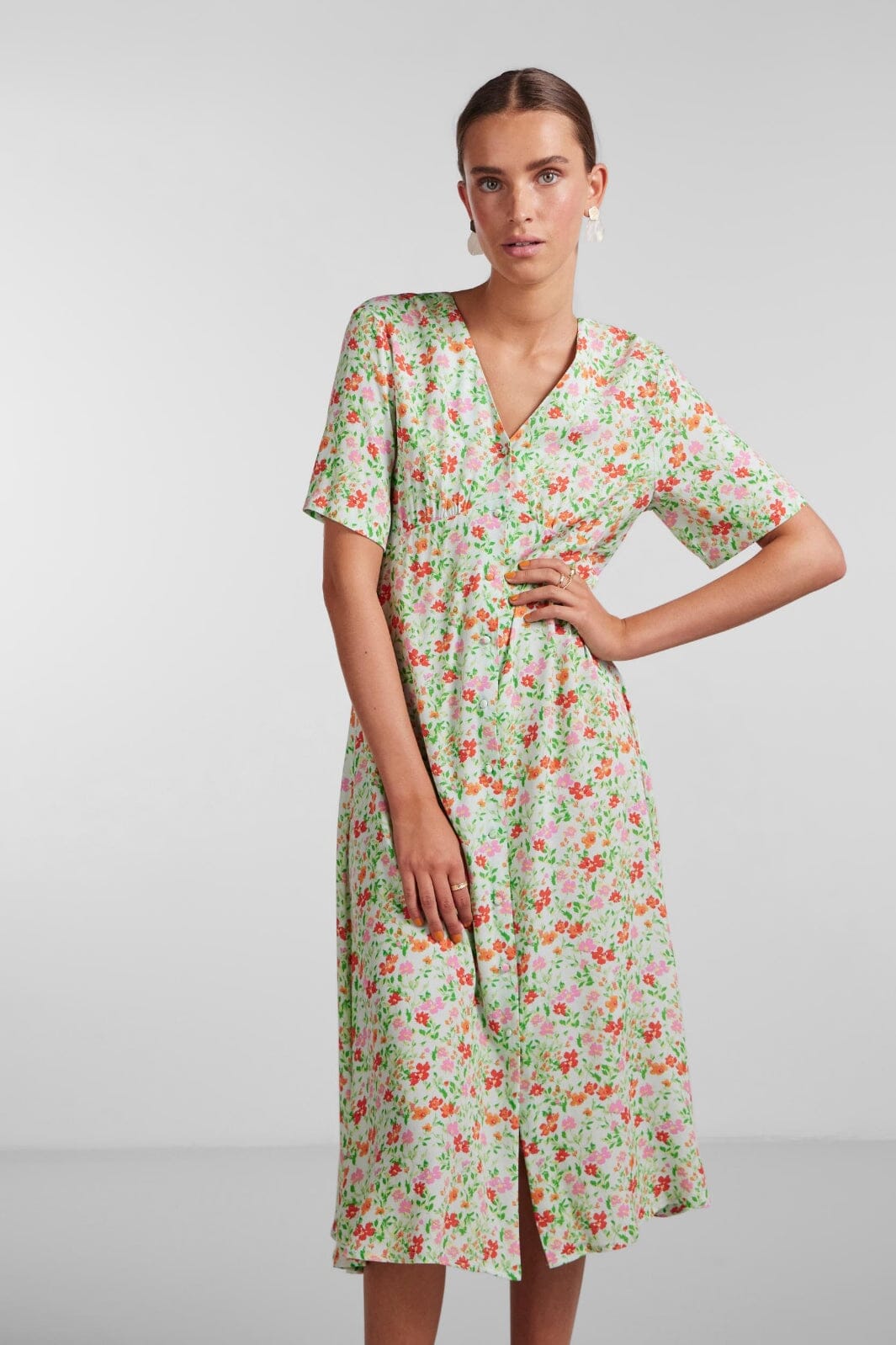 Pieces - Pckorine Ss Midi Dress - Fair Aqua Flower aop Kjoler 