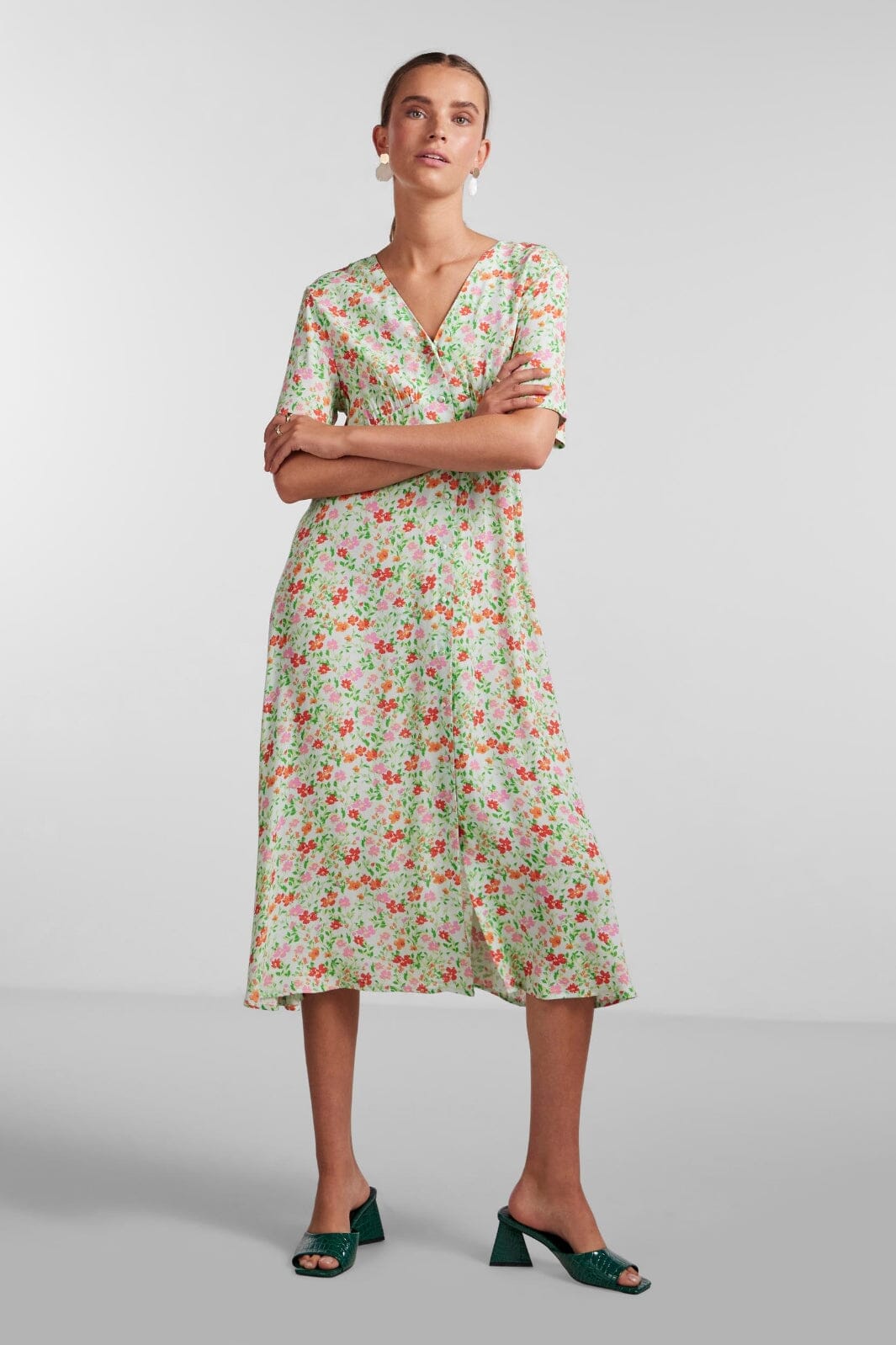 Pieces - Pckorine Ss Midi Dress - Fair Aqua Flower aop Kjoler 