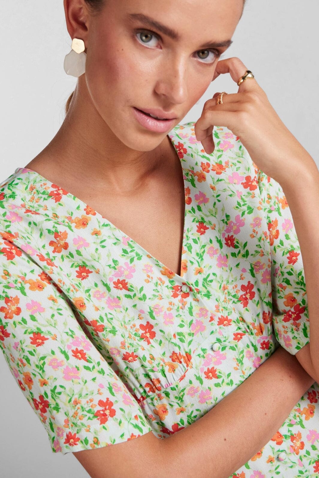 Pieces - Pckorine Ss Midi Dress - Fair Aqua Flower aop Kjoler 