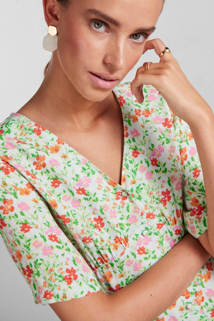 Pieces - Pckorine Ss Midi Dress - Fair Aqua Flower aop Kjoler 