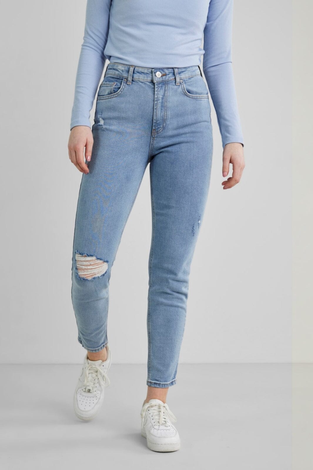 Pieces PcLeah Mom HW Ank Light Blue Denim