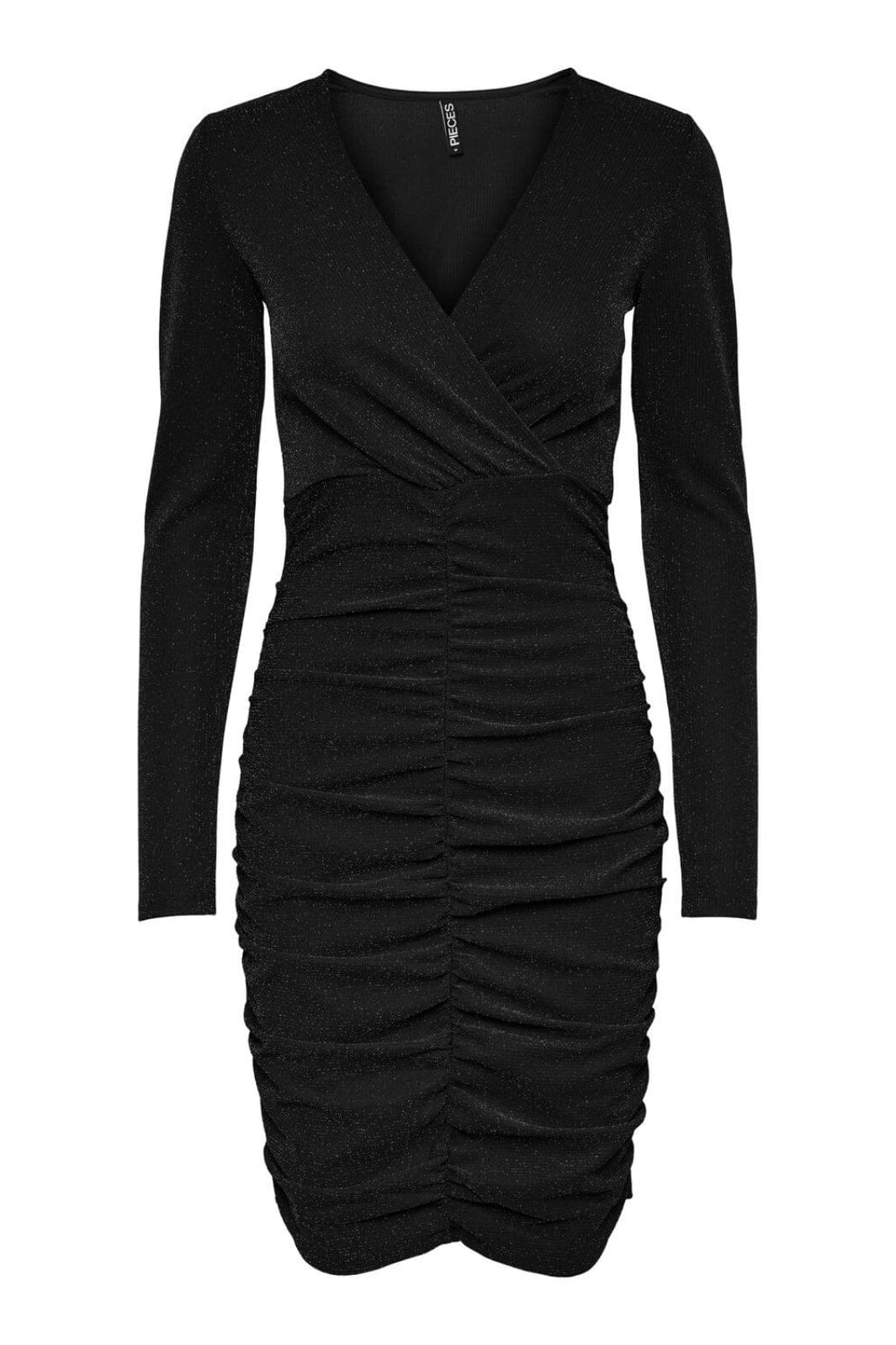 Pieces - Pclina Ls V-Neck Rouching Short Dress - Black Kjoler 
