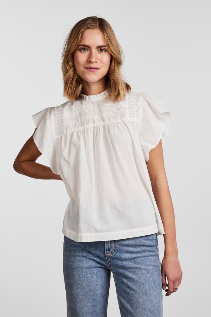 Pieces - Pclogan Cap Sleeve Top - Cloud Dancer Toppe 