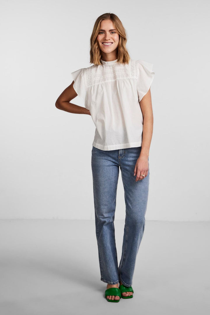 Pieces - Pclogan Cap Sleeve Top - Cloud Dancer Toppe 