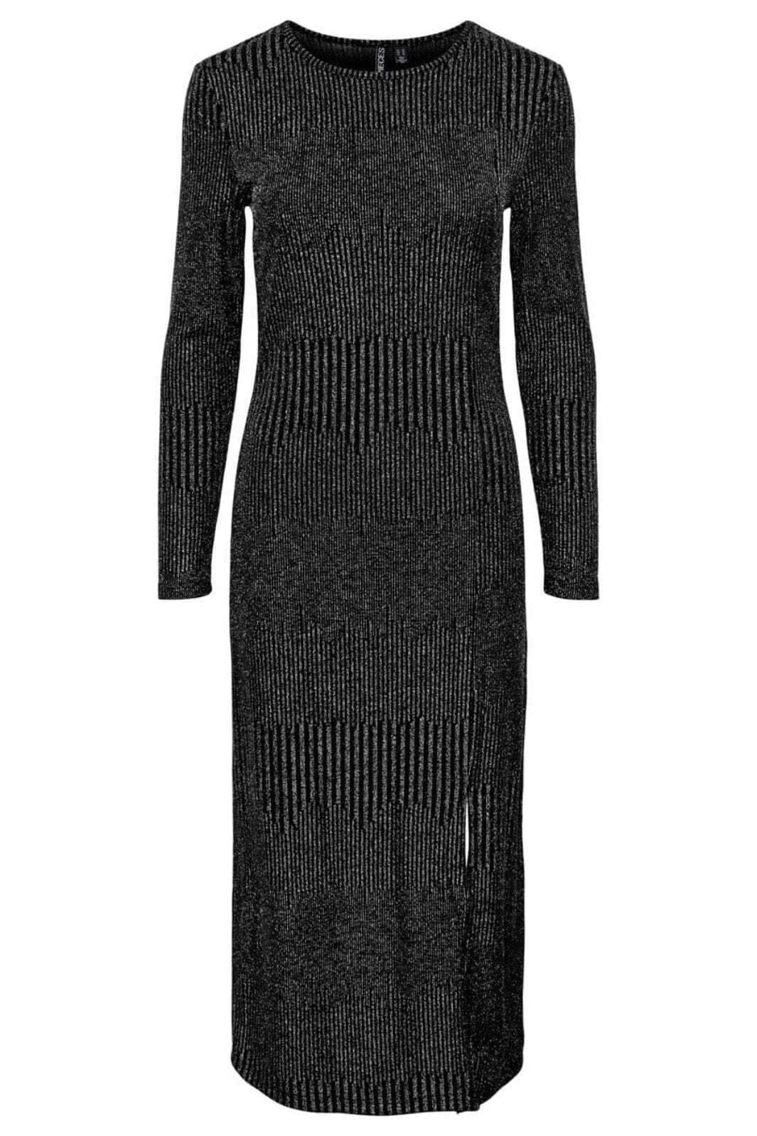 Pieces - Pcmary Ls New Midi Dress - 4439650 Black Silver Lurex Kjoler 