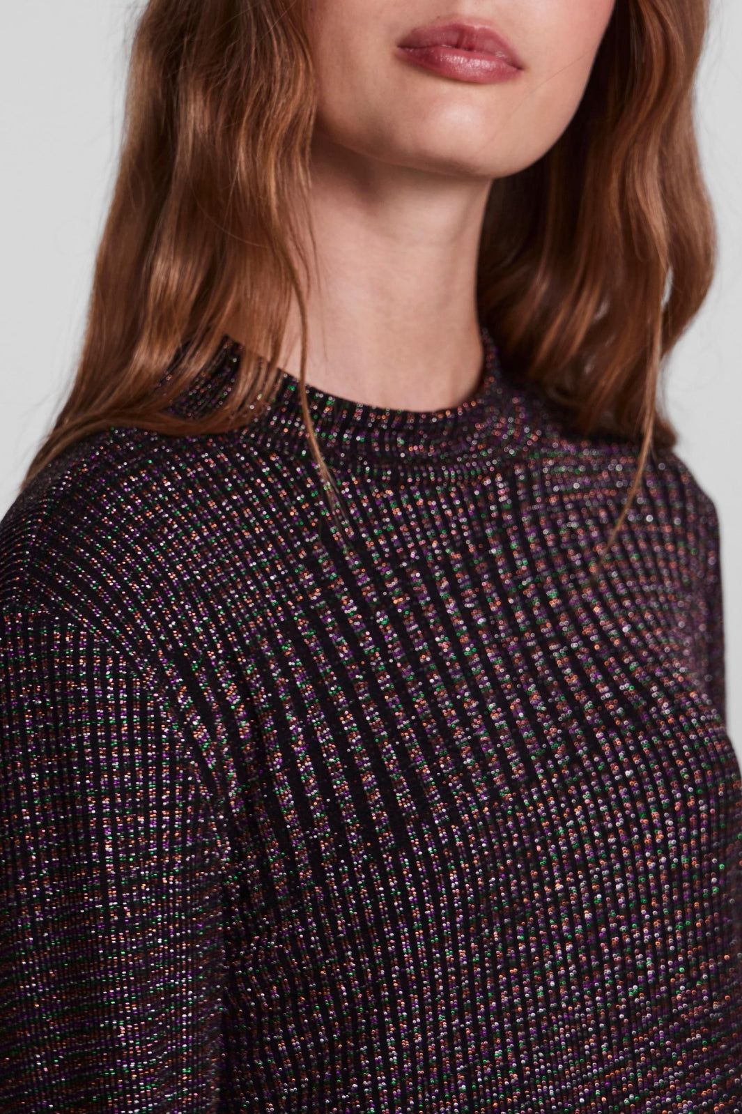 Pieces - PcMary Ls Top - Black Detail Glitter Bluser 