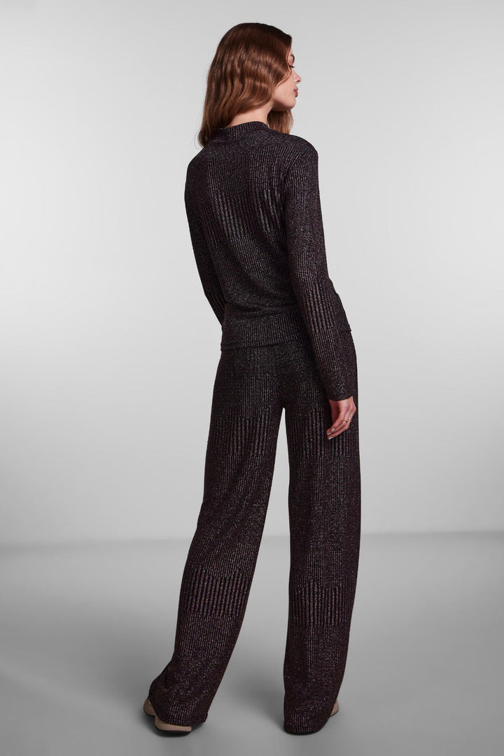 Pieces - PcMary Ls Top - Black Detail Glitter Bluser 