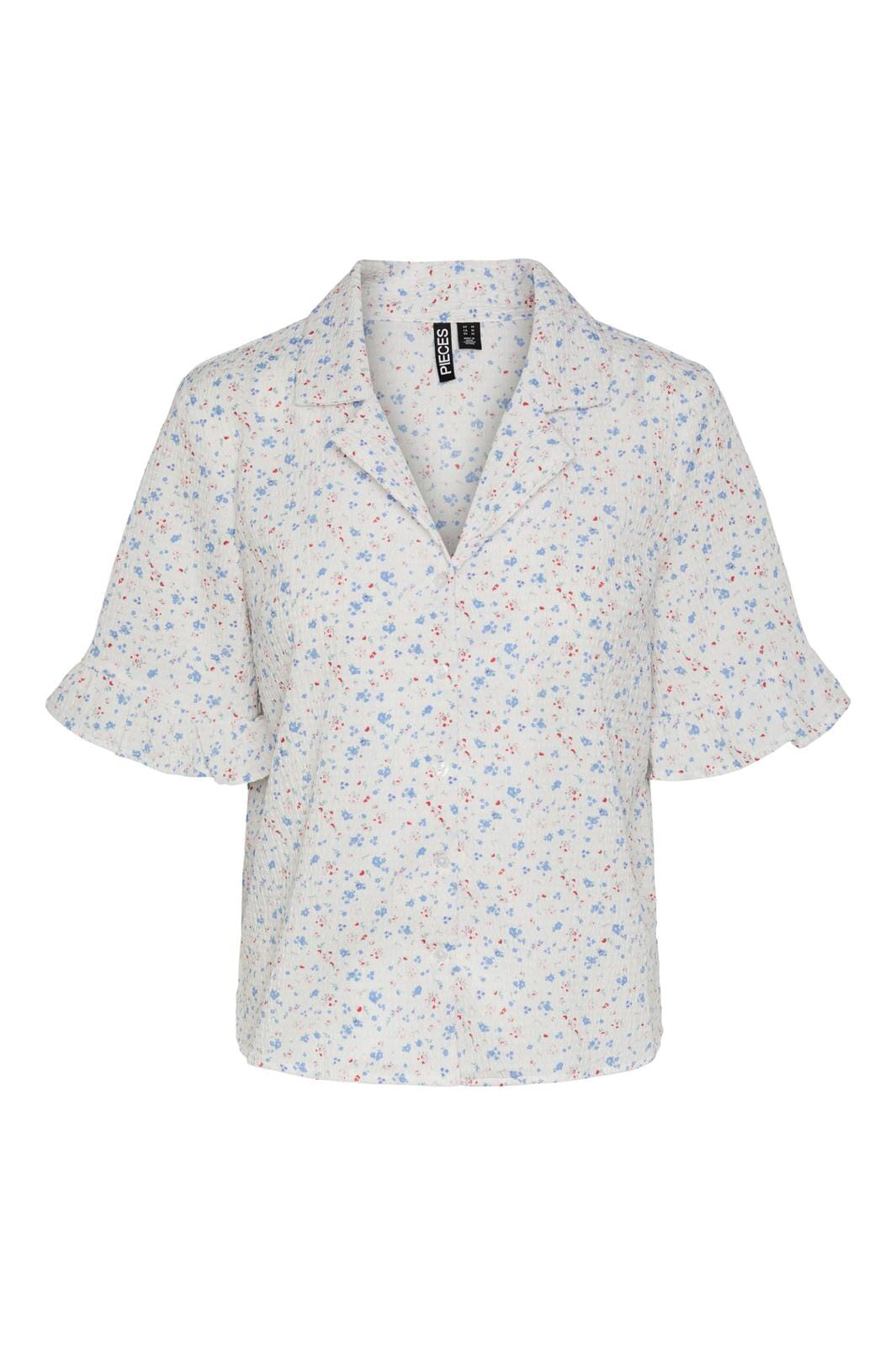 Pieces, Pcmille 2/4 Frill Shirt, Bright White FLOWER