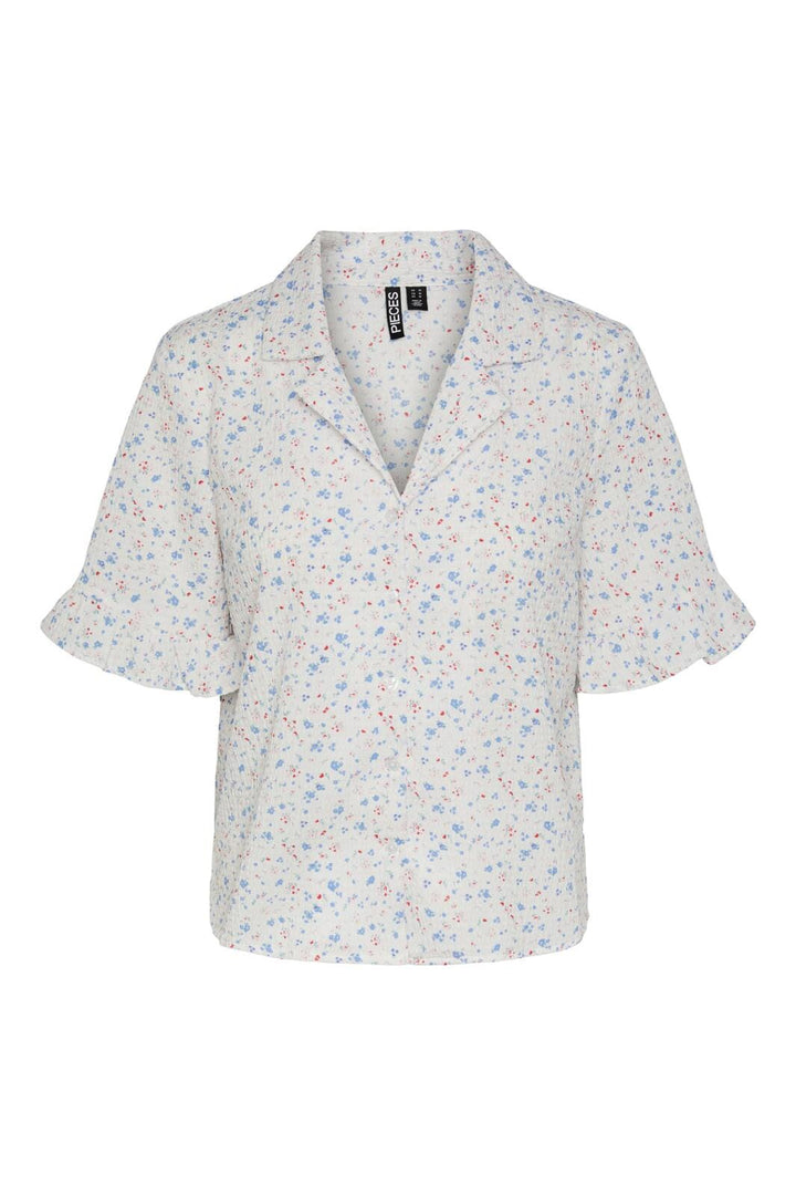 Pieces, Pcmille 2/4 Frill Shirt, Bright White FLOWER