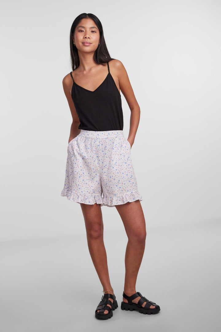 Pieces - Pcmille Frill Shorts - 4362025 Bright White Flower Shorts 