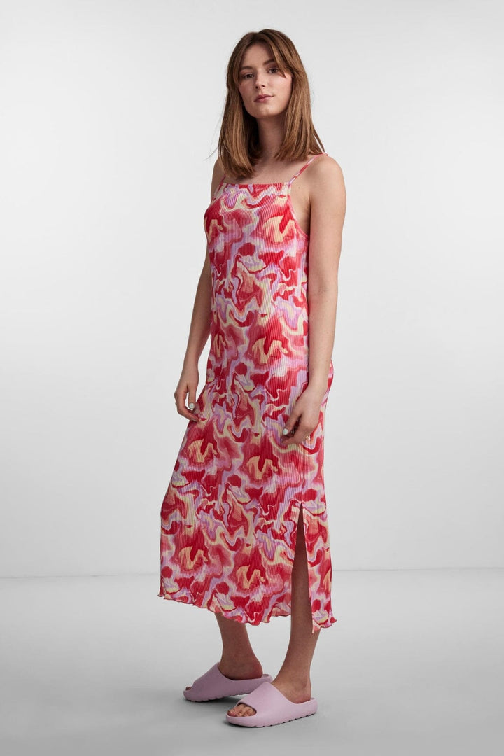 Pieces - Pcmuna Sl Midi Slip Dress Pb - 4361877 Hot Coral Abstract Kjoler 